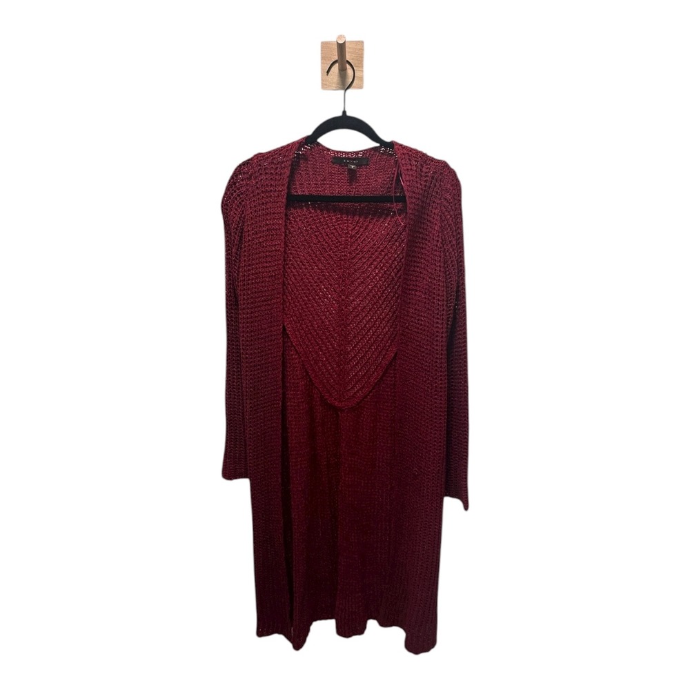Fever Burgundy Duster Cardigan Sweater Knit Open‎ Front Long Sleeve Small S